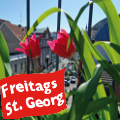 Logo für Rundgang St. Georg: Fahne mit der Aufschrift 'Freitags St. Georg'